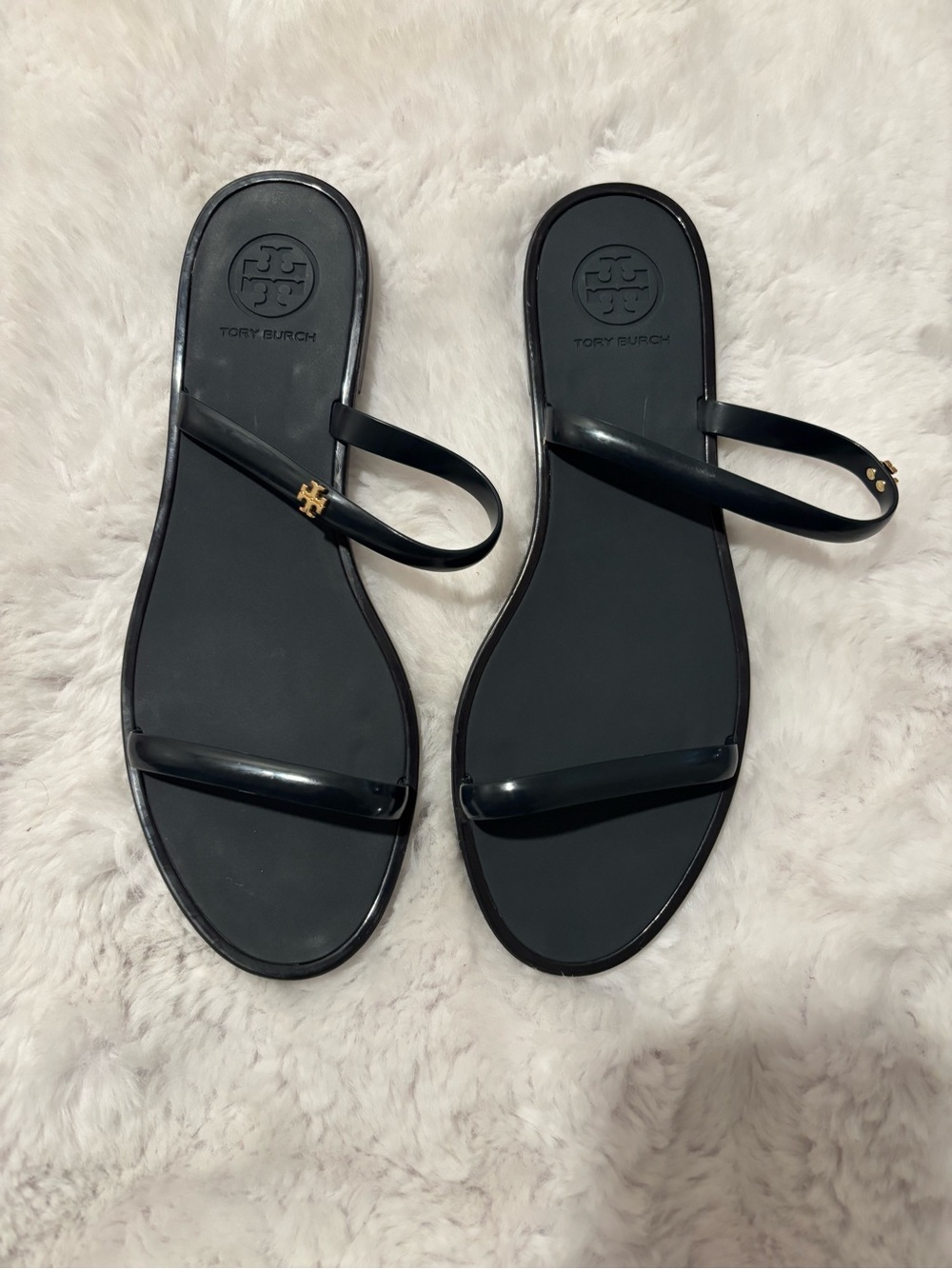 Tory Burch Perfect Black Two-Band Jelly Slide Sandals - Size 7M